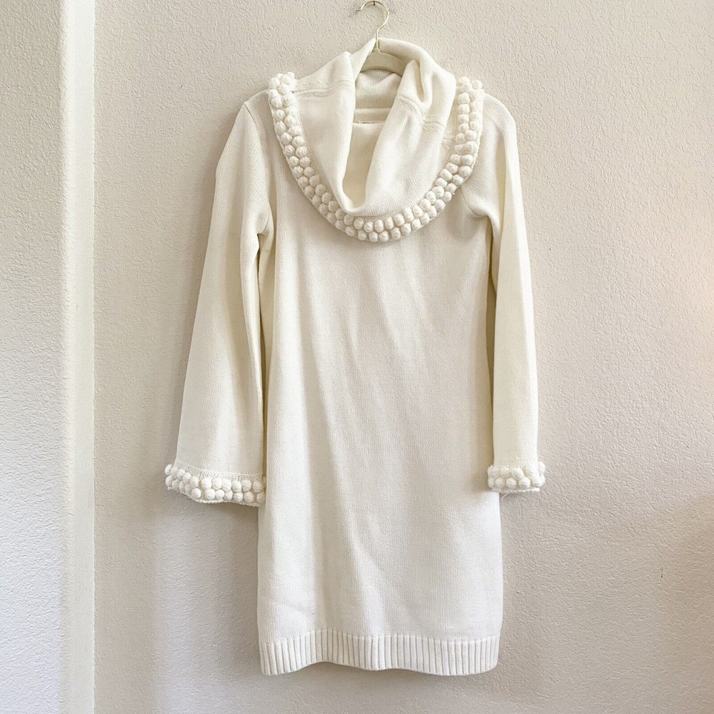Eliza J Ivory Puff Ball Cowlneck Turtleneck Sweater Dress Size S